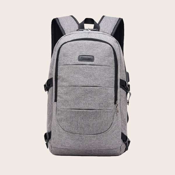 

Men Letter Embossed Large Capacity Backpack, Grey