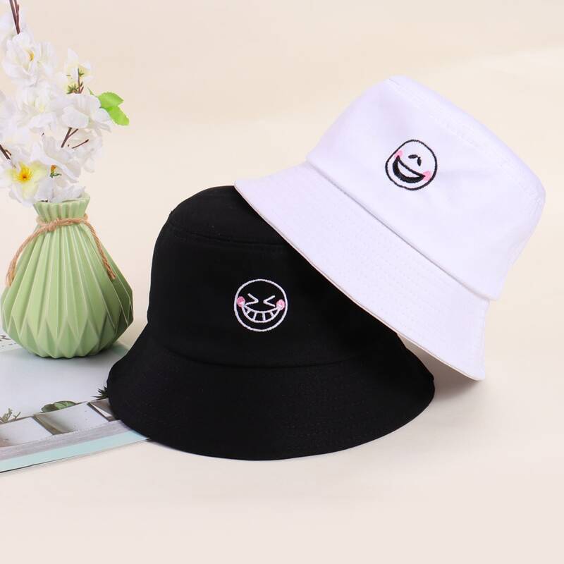 

2pcs Guys Expression Embroidery Bucket Hat, Multicolor