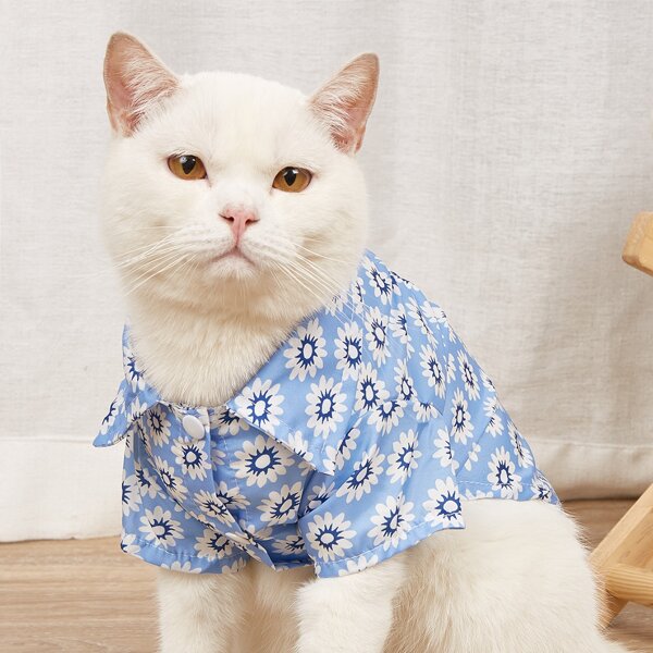 

Flower Print Pet Shirt, Baby blue