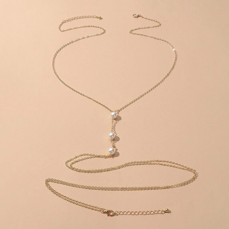 

Faux Pearl Decor Body Chain, Gold