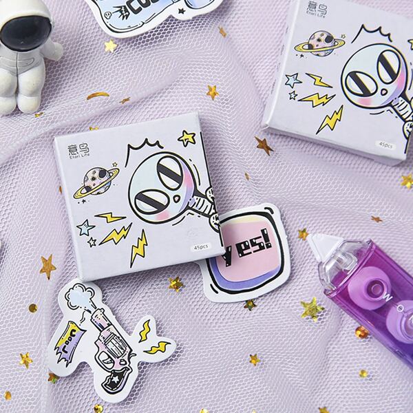 

45pcs Outer Space Pattern Sticker, Multicolor