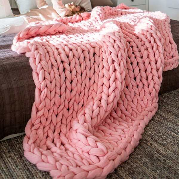 

Solid Color Knitted Throw, Pink