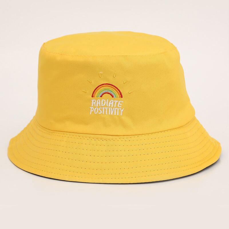 

Rainbow Graphic Embroidery Reversible Bucket Hat, Yellow