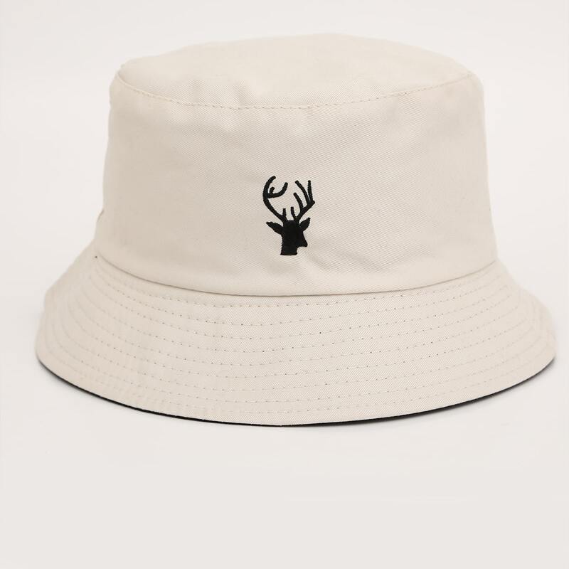 

Deer Embroidery Reversible Bucket Hat, Beige