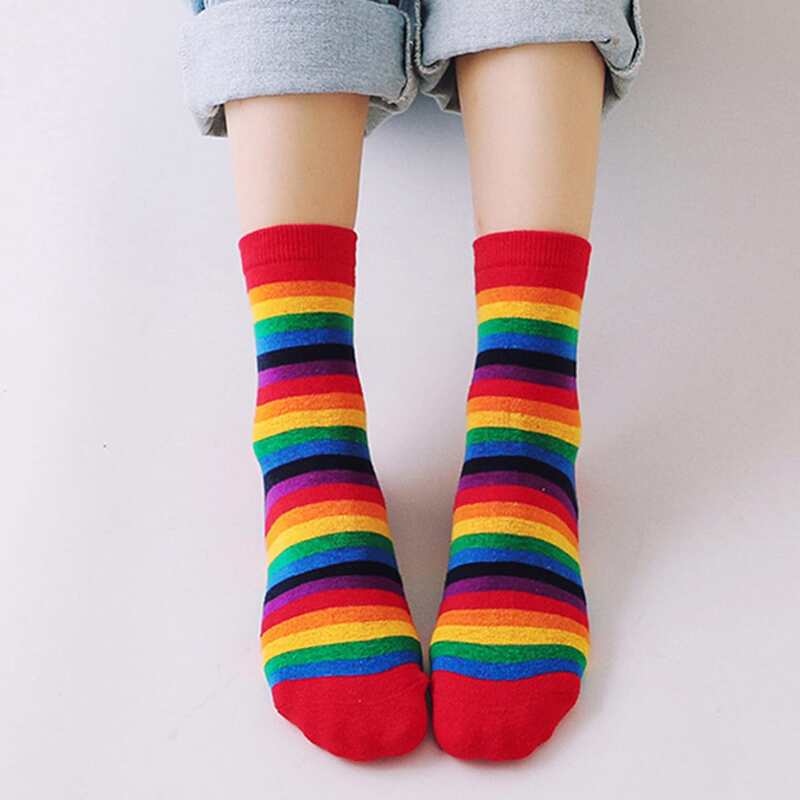 

Rainbow Striped Crew Socks, Multicolor