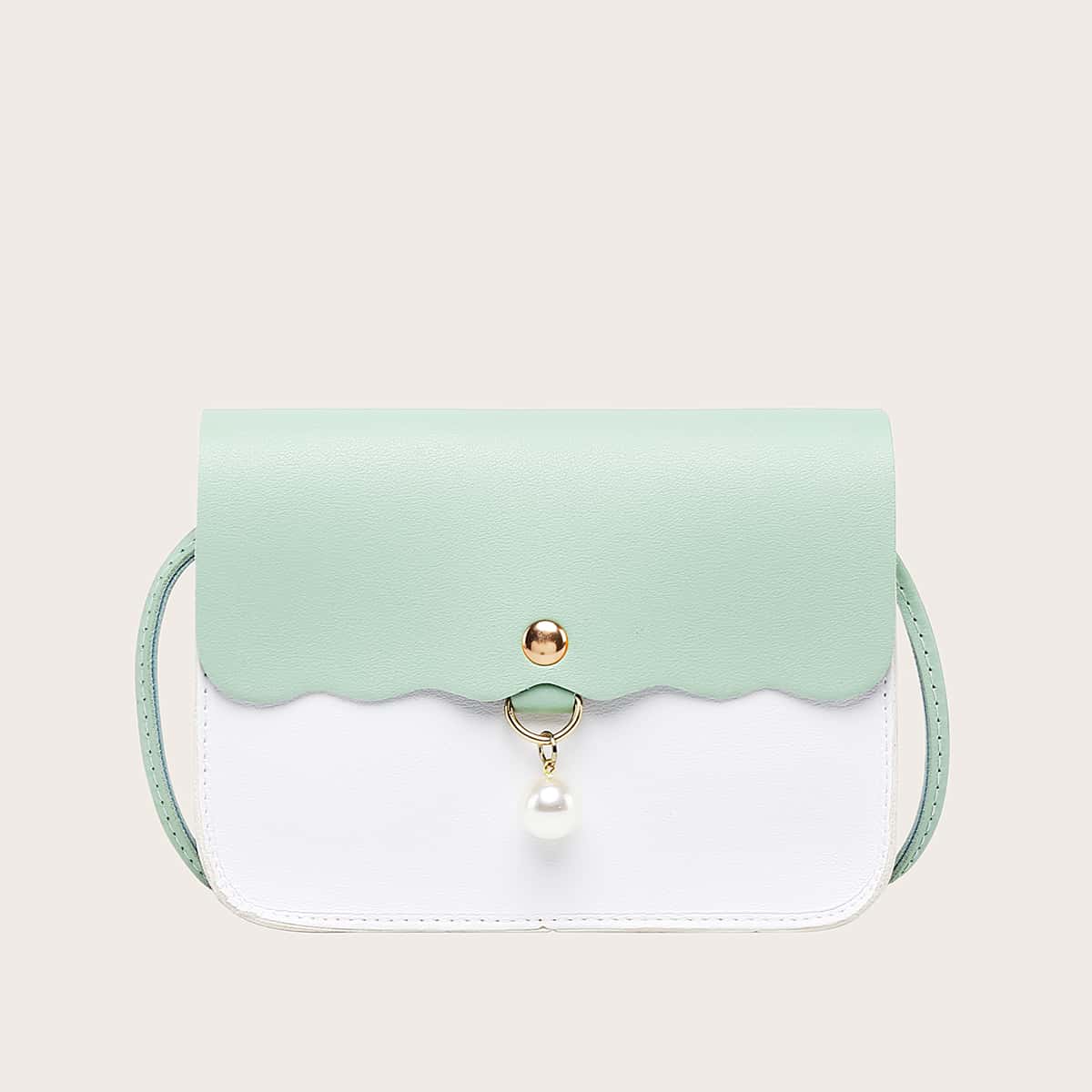 

Colorblock Scallop Trim Crossbody Bag, Mint green