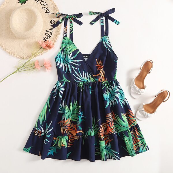 

Tropical Print Flounce Hem Cami Dress, Blue