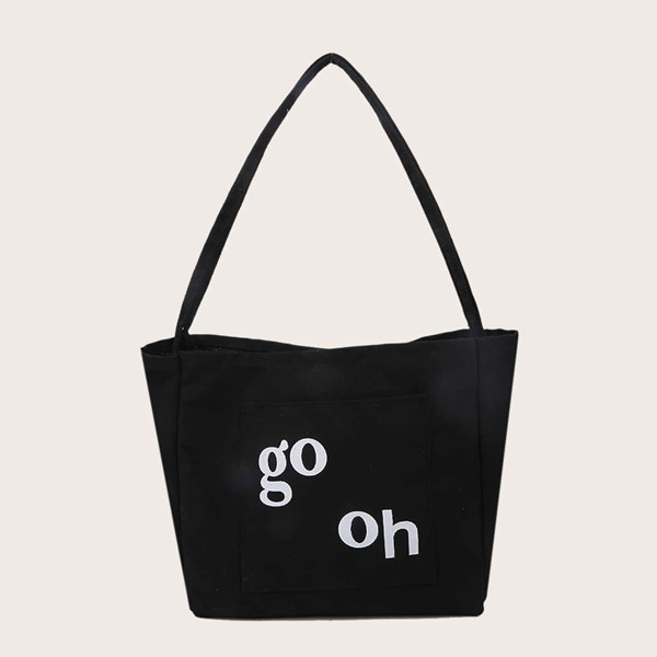 

Letter Graphic Canvas Tote Bag, Black