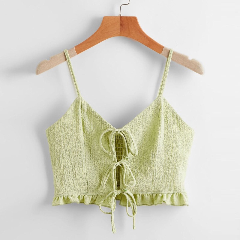 

Solid Tie Front Crop Cami, Lime green