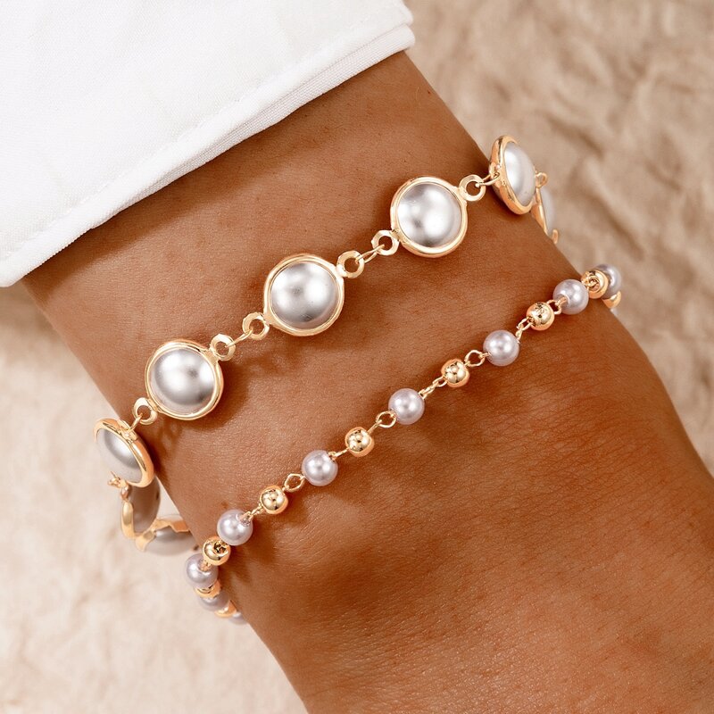 

2pcs Faux Pearl Decor Bracelet, Gold