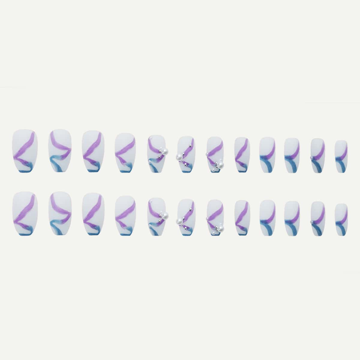 

24pcs Faux Pearl Fake Nail, Mauve purple