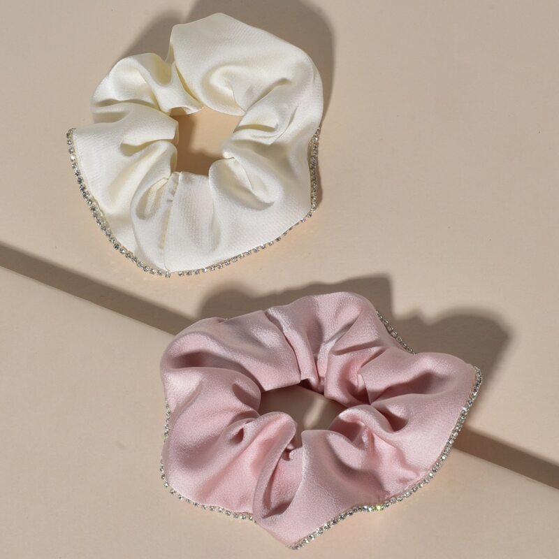 

2pcs Rhinestone Decor Scrunchie, Multicolor