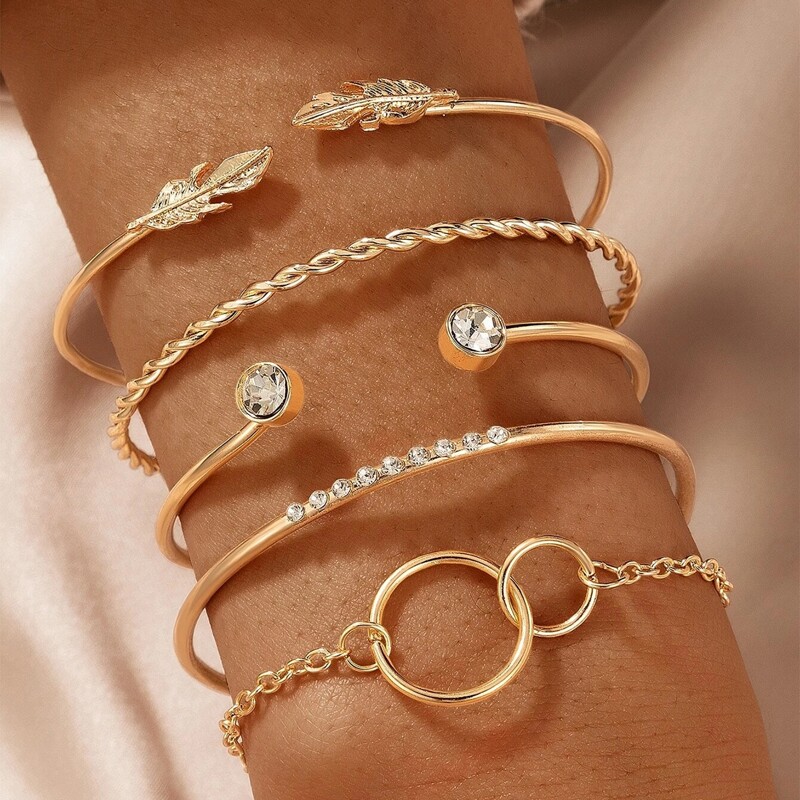 

5pcs Rhinestone Decor Bracelet, Gold