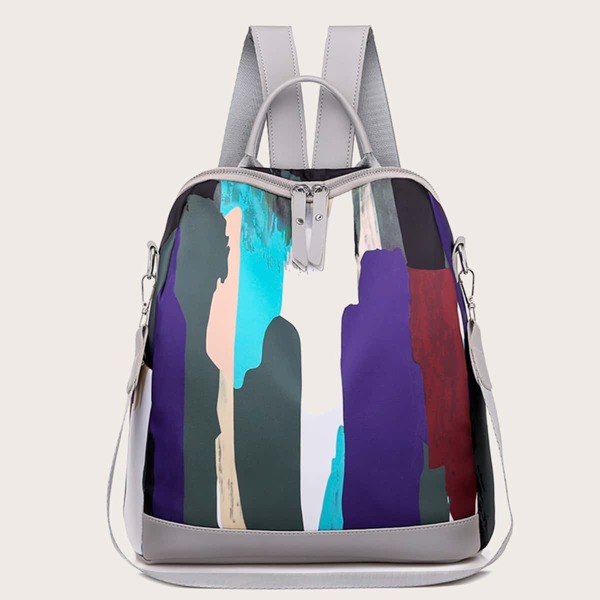 

Brush Print Double Zipper Backpack, Multicolor