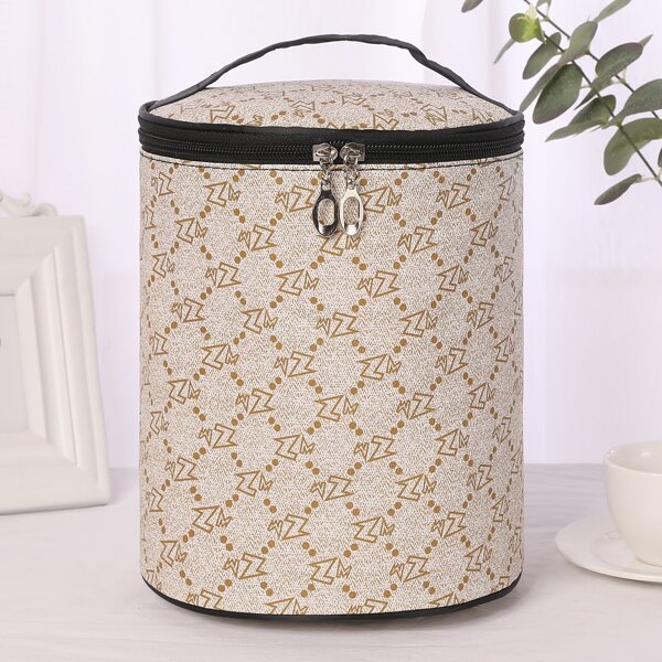 

Graphic Cylinder Makeup Bag, Beige