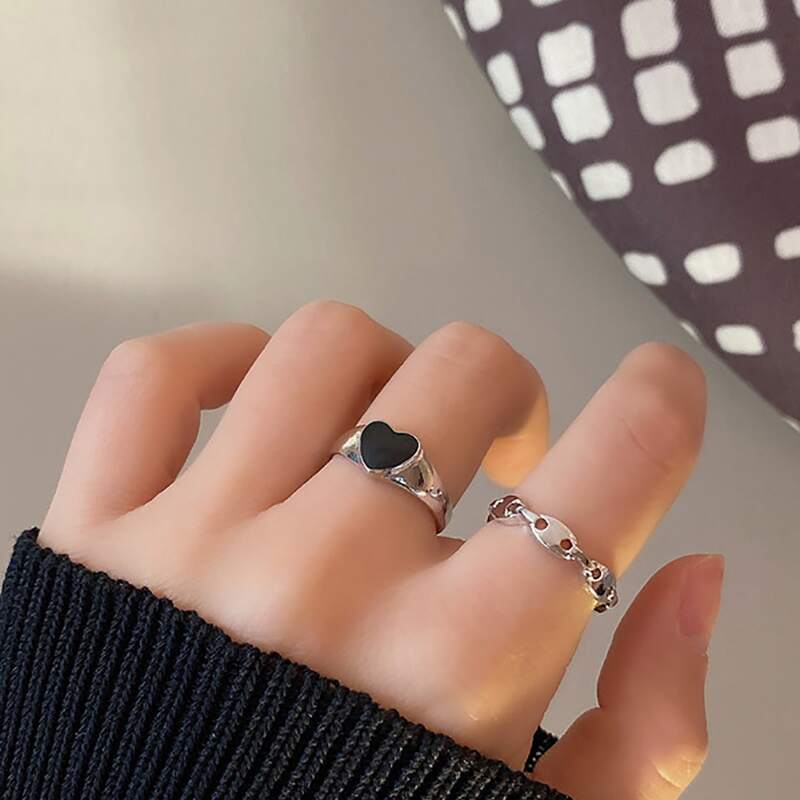 

2pcs Heart Decor Ring, Silver