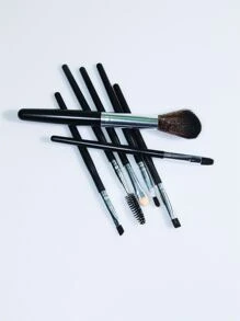 7 piezas Pequeños y lindos pinceles negros tipo kabuki para maquillaje de sombras de ojos, rubor y polvos faciales. Pinceles de maquillaje para maquillaje mineral y líquido, con fibras suaves. Juego de pinceles, kit de maquillaje, set de brochas de maquillaje, kit de maquillaje completo, set de regalo de maquillaje