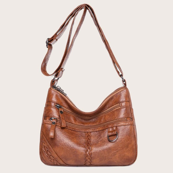 

Braided Embossed Crossbody Bag, Brown