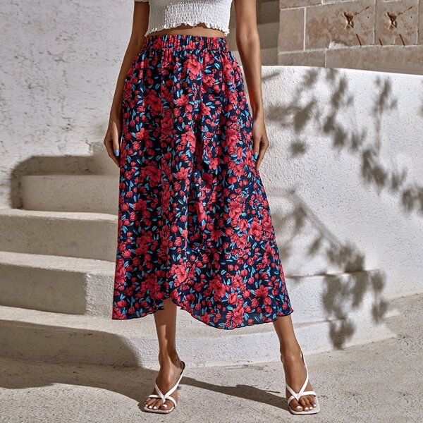 

All Over Floral Print Wrap Skirt, Multicolor