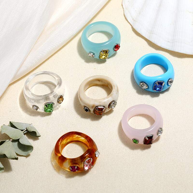 

1pc Random Rhinestone Ring, Multicolor