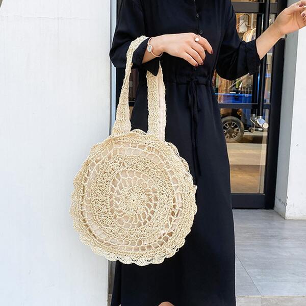 

Hollow Out Large Capacity Straw Bag, Beige