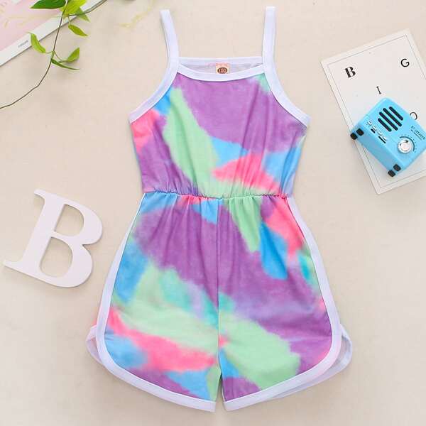 

Toddler Girls Tie Dye Contrast Binding Cami Romper, Multicolor