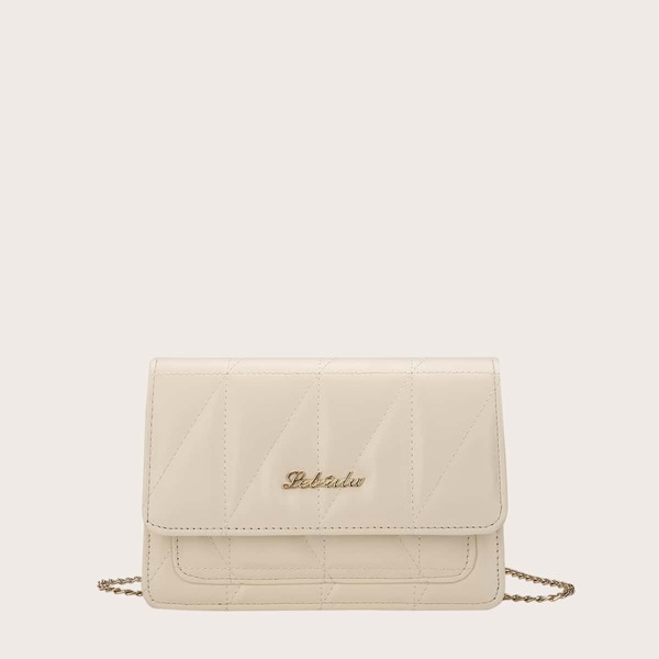 

Metal Letter Detail Chain Bag, Beige
