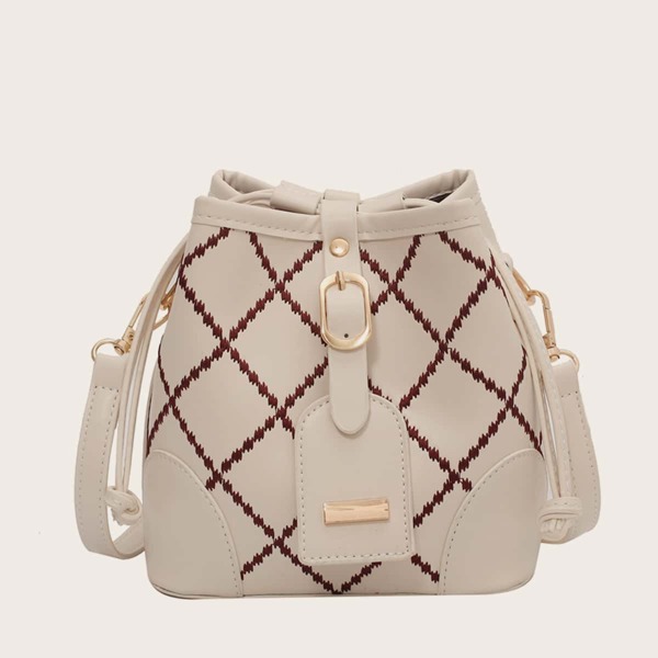 

Geo Pattern Bucket Bag, Beige