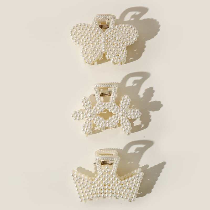 

3pcs Faux Pearl Hair Claw, White