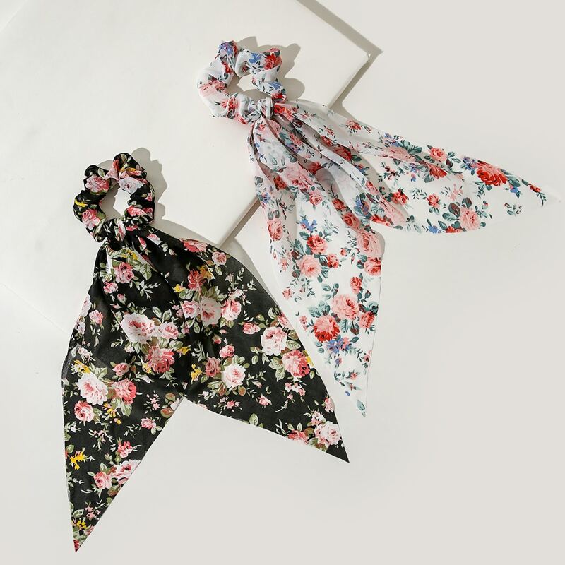 

2pcs Flower Graphic Scrunchie Scarf, Multicolor