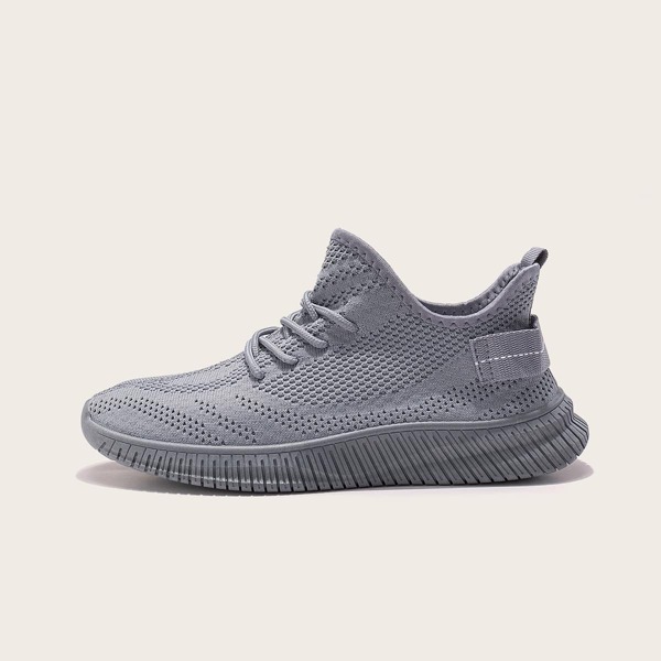 

Men Minimalist Knit Panel Running Shoes, Grey