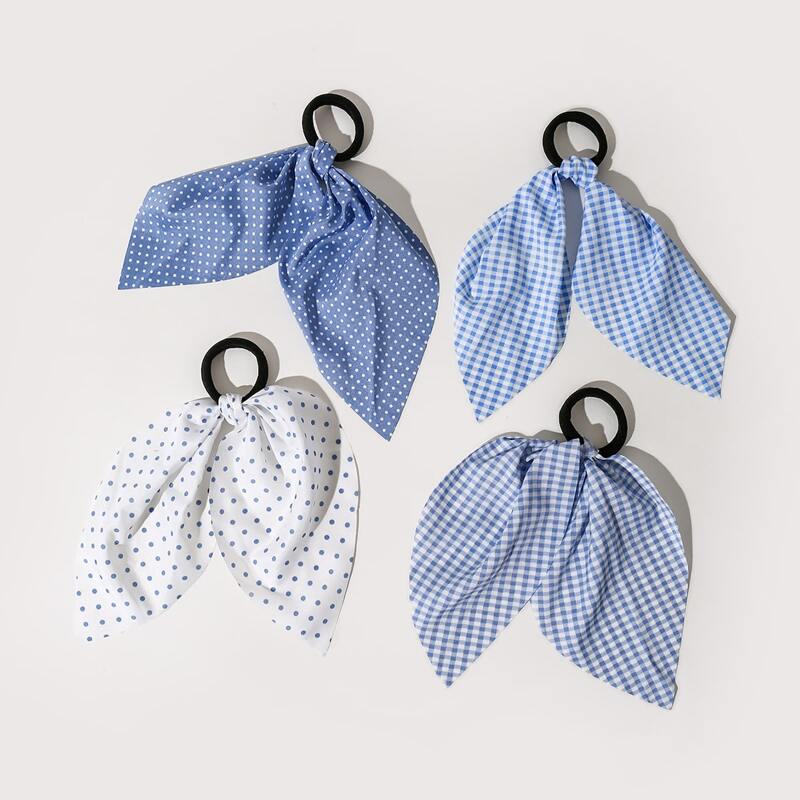 

4pcs Polka Dot & Plaid Hair Tie, Multicolor