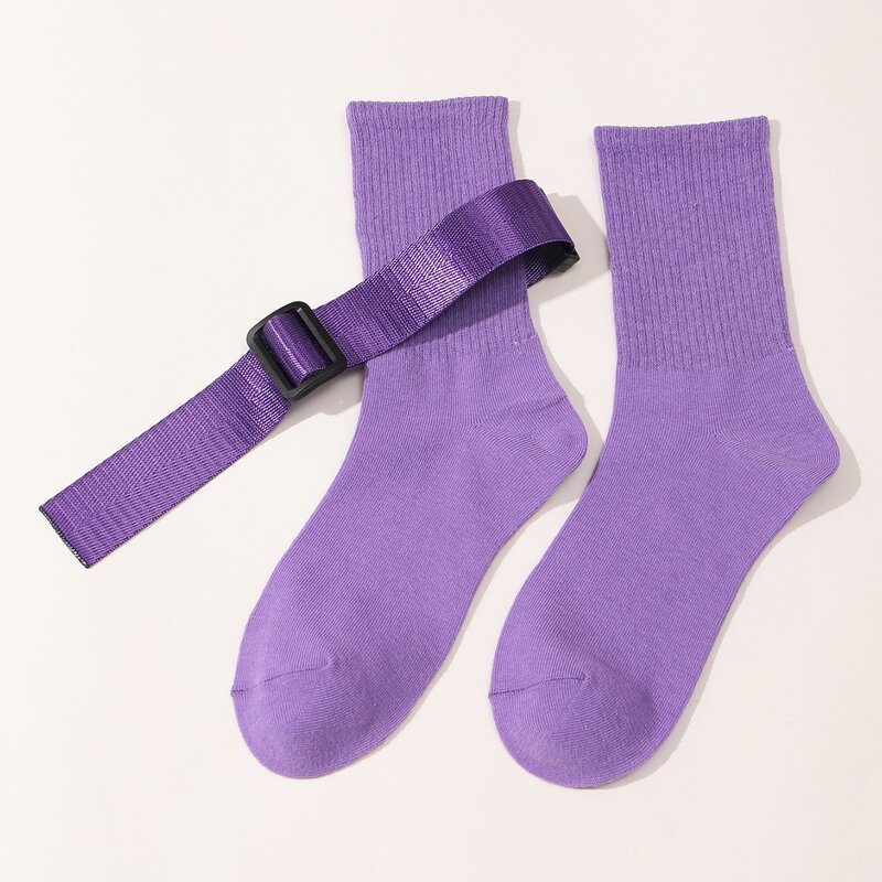 

Tape Belt Decor Crew Socks, Purple