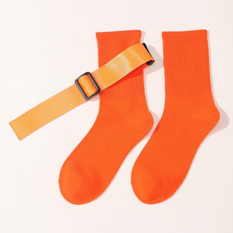 

Tape Belt Decor Crew Socks, Orange
