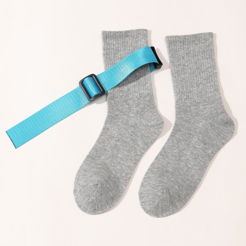 

Tape Belt Decor Crew Socks, Grey