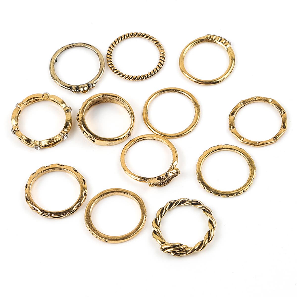 

12pcs Textured Ring, Gold