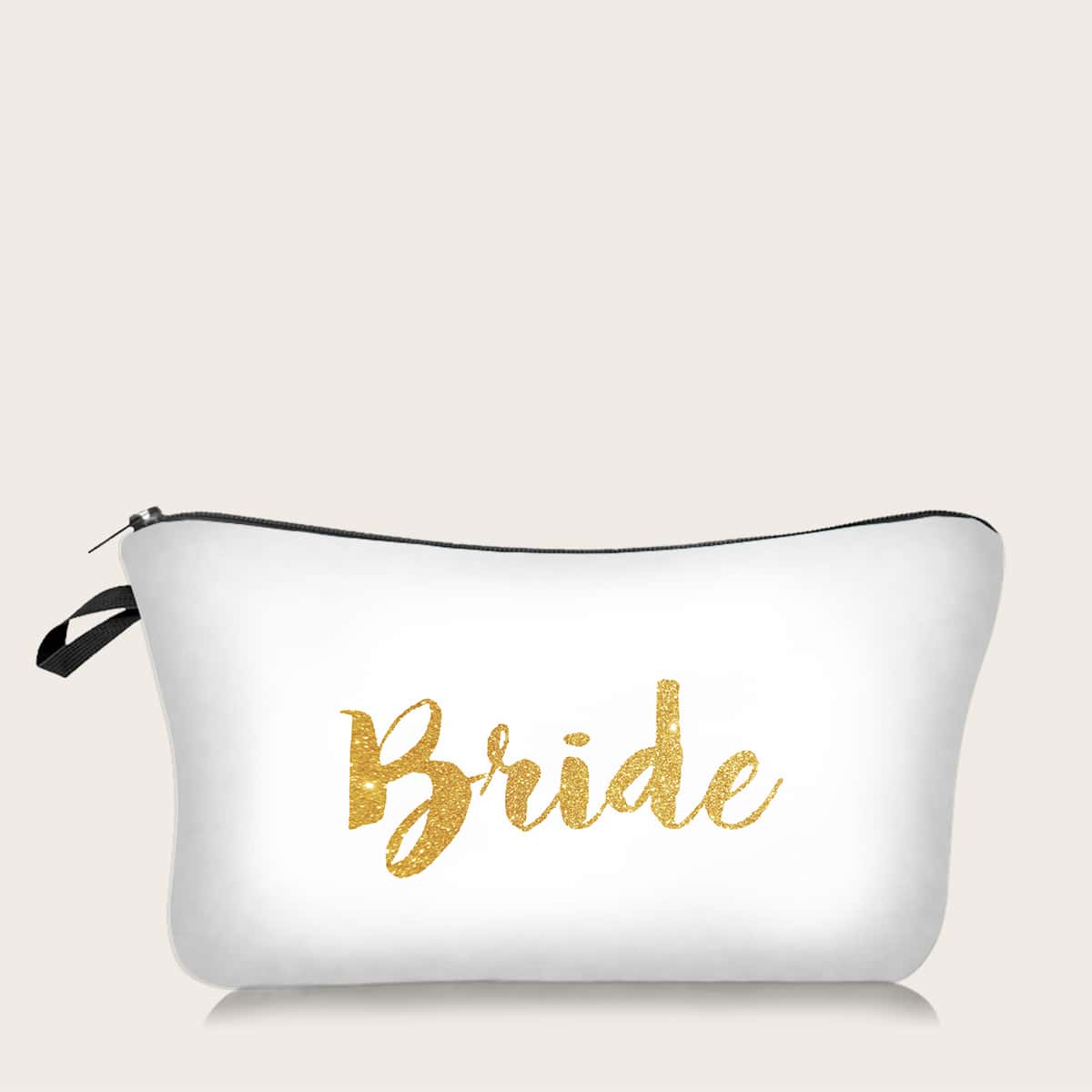 

Letter Graphic Zipper Makeup Bag, White