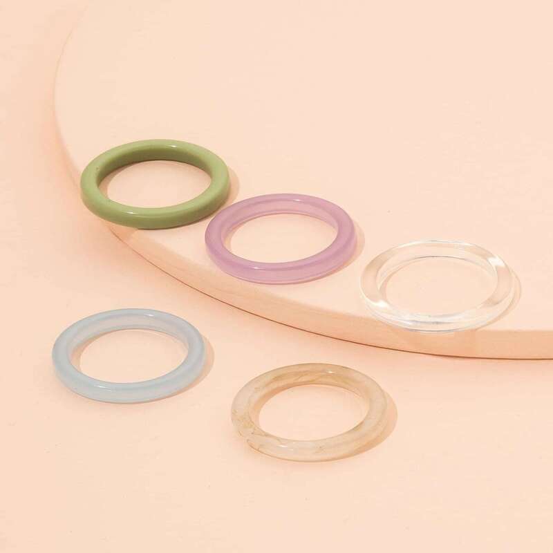 

5pcs Solid Resin Ring, Multicolor