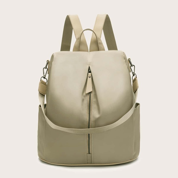 

Zip Front Backpack With Detachable Strap, Khaki