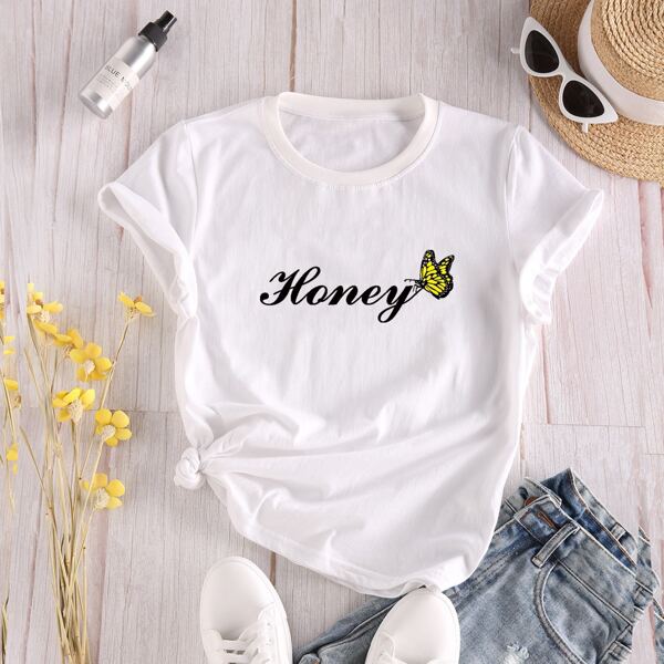 

Butterfly & Letter Graphic Tee, White