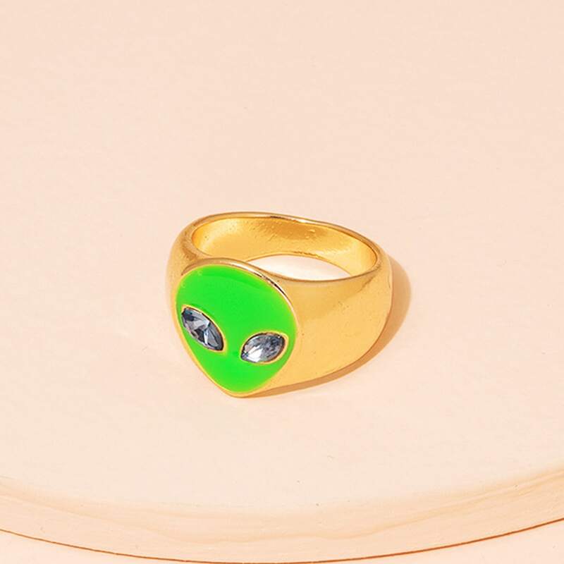 

Rhinestone Alien Ring, Green