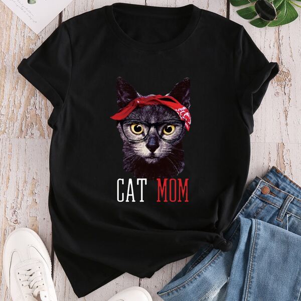 

Cat And Letter Graphic Tee, Black