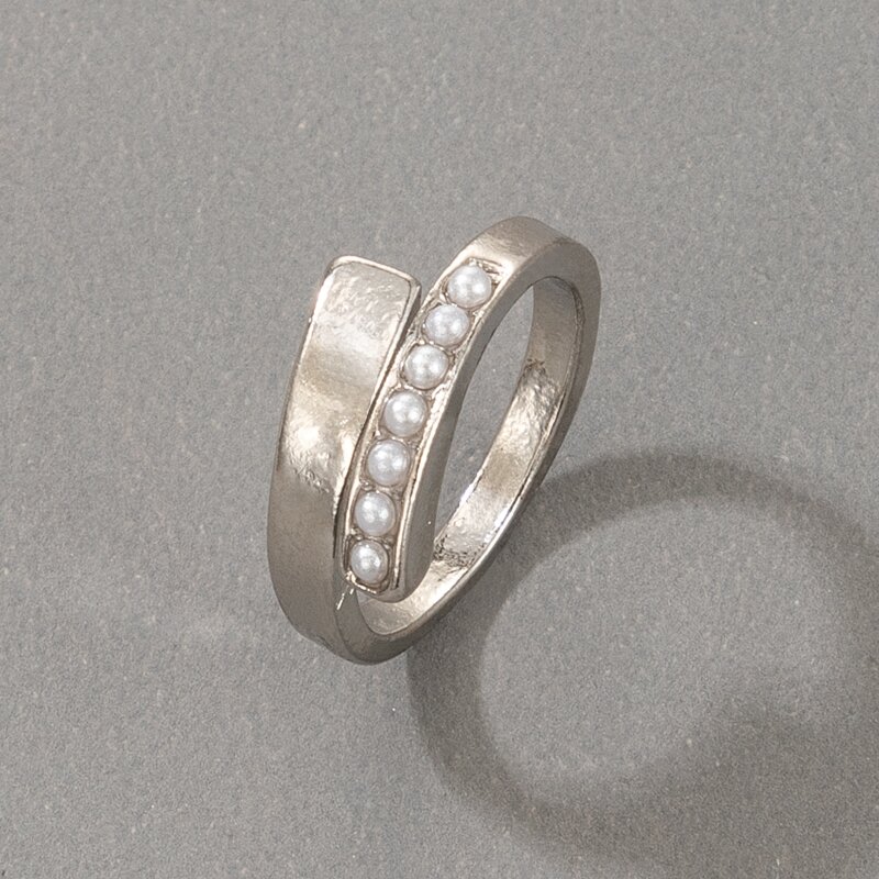 

1pc Faux Pearl Decor Ring, Silver