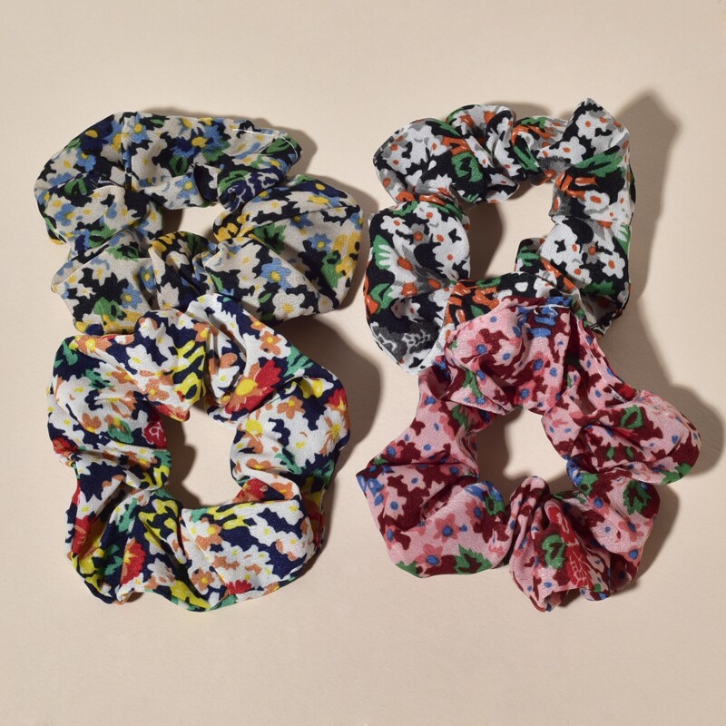 

4pcs Flower Graphic Scrunchie, Multicolor