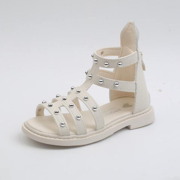

Toddler Girls Studded Decor Back Zipper Sandals, Beige