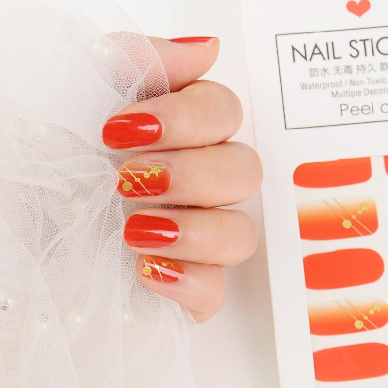 

1sheet Striped Nail Sticker & 1pc Nail File, Red