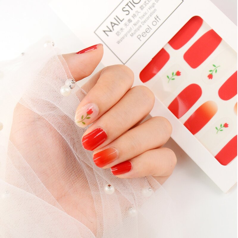 

1sheet Flower Nail Sticker & 1pc Nail File, Red