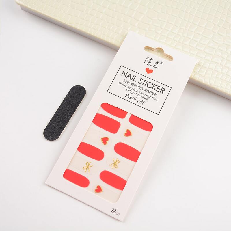 

1sheet Heart Pattern Nail Sticker & 1pc Nail File, Red