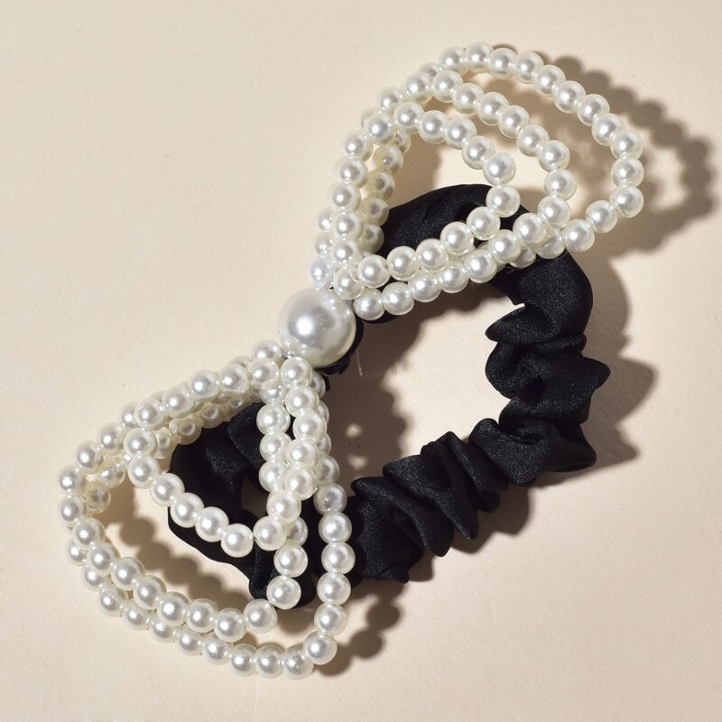 

1pc Faux Pearl Decor Hair Tie, Black and white