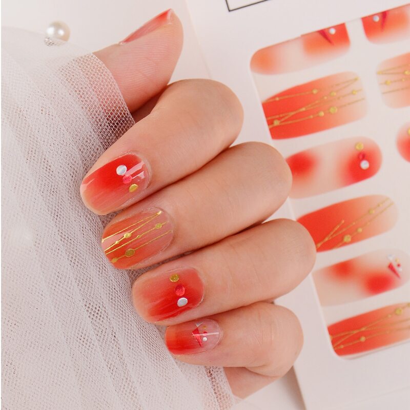 

1sheet Striped Nail Sticker & 1pc Nail File, Red